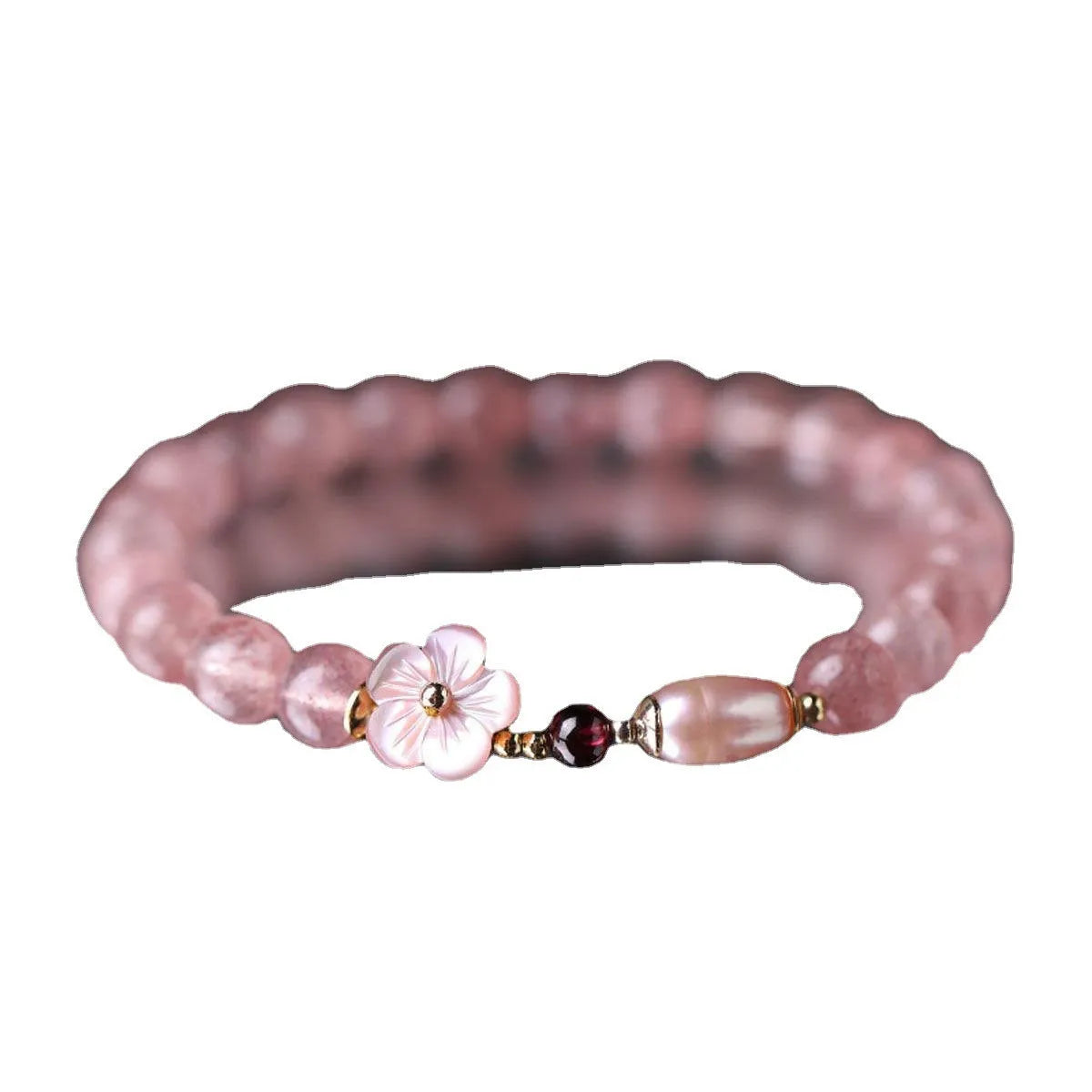 Strawberry quartz peach blossom bracelet with crystal flower design for women