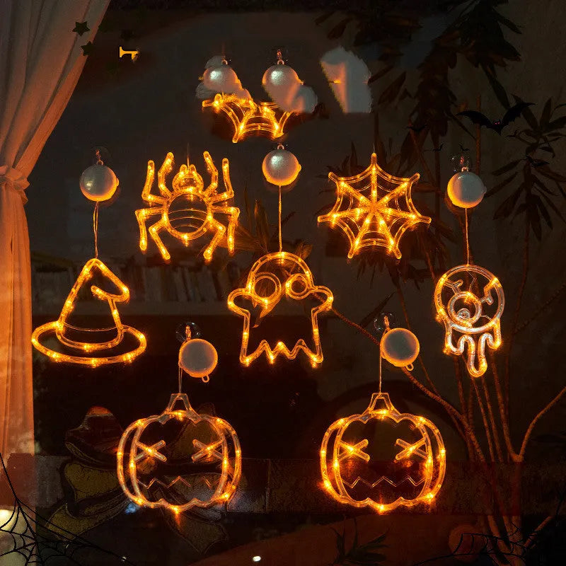 Halloween window hanging LED lights set with spider, pumpkin and ghost designs