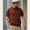 Retro slim fit cotton short-sleeved t-shirt in dark brown colour with knitted fabric construction