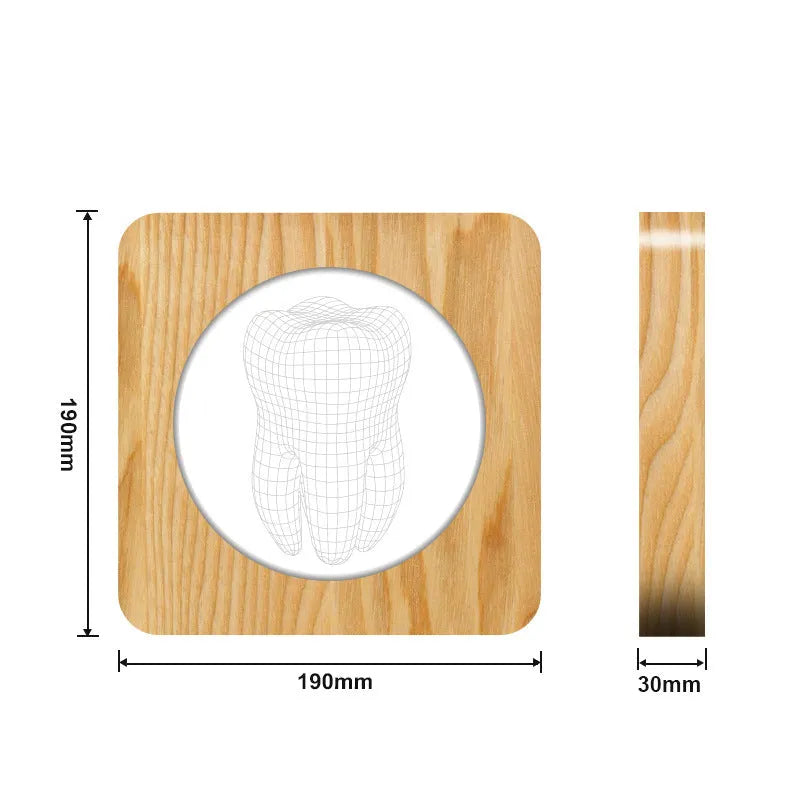 Wood colour plastic tooth shaped USB night lamp on a surface