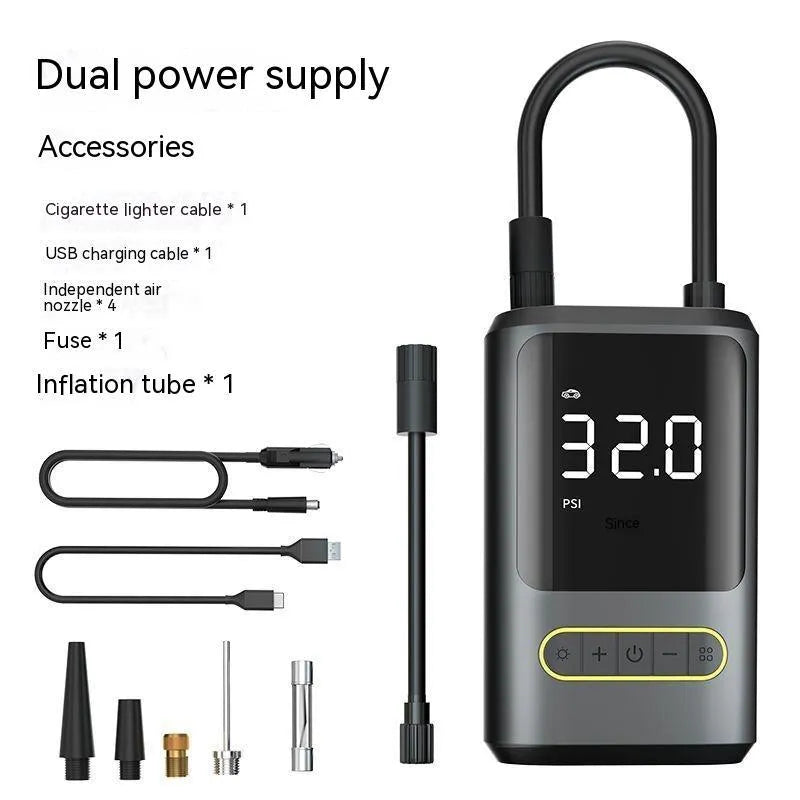 Handheld wireless digital display air pump with LED light and digital screen for car and bicycle tyres