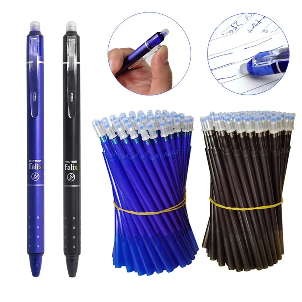 Hot Erasable 0.5mm gel pen with plastic shell and push mechanism in blue or black ink options