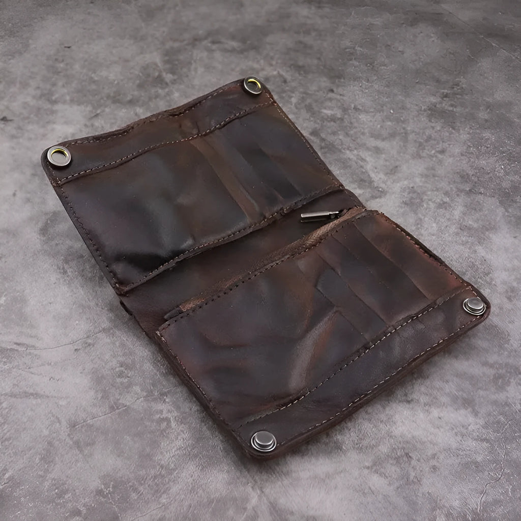 Men's genuine leather retro long wallet with multiple card slots in vertical square shape