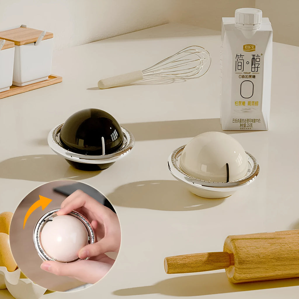 Beige mechanical kitchen timer with manual twist dial and countdown display on a kitchen countertop