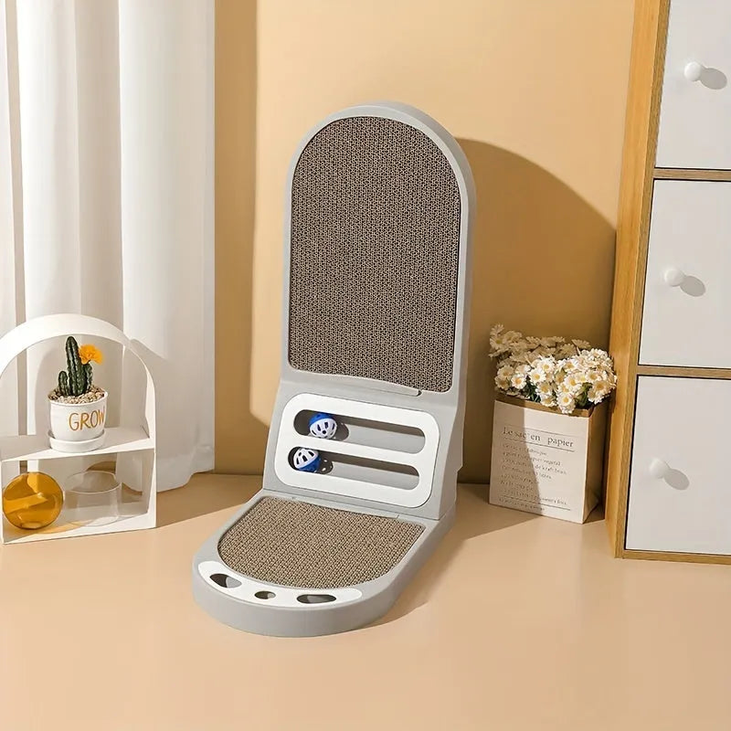 L-shaped vertical cat scratching board in grey, green, or white, showing thickened scratching surface.
