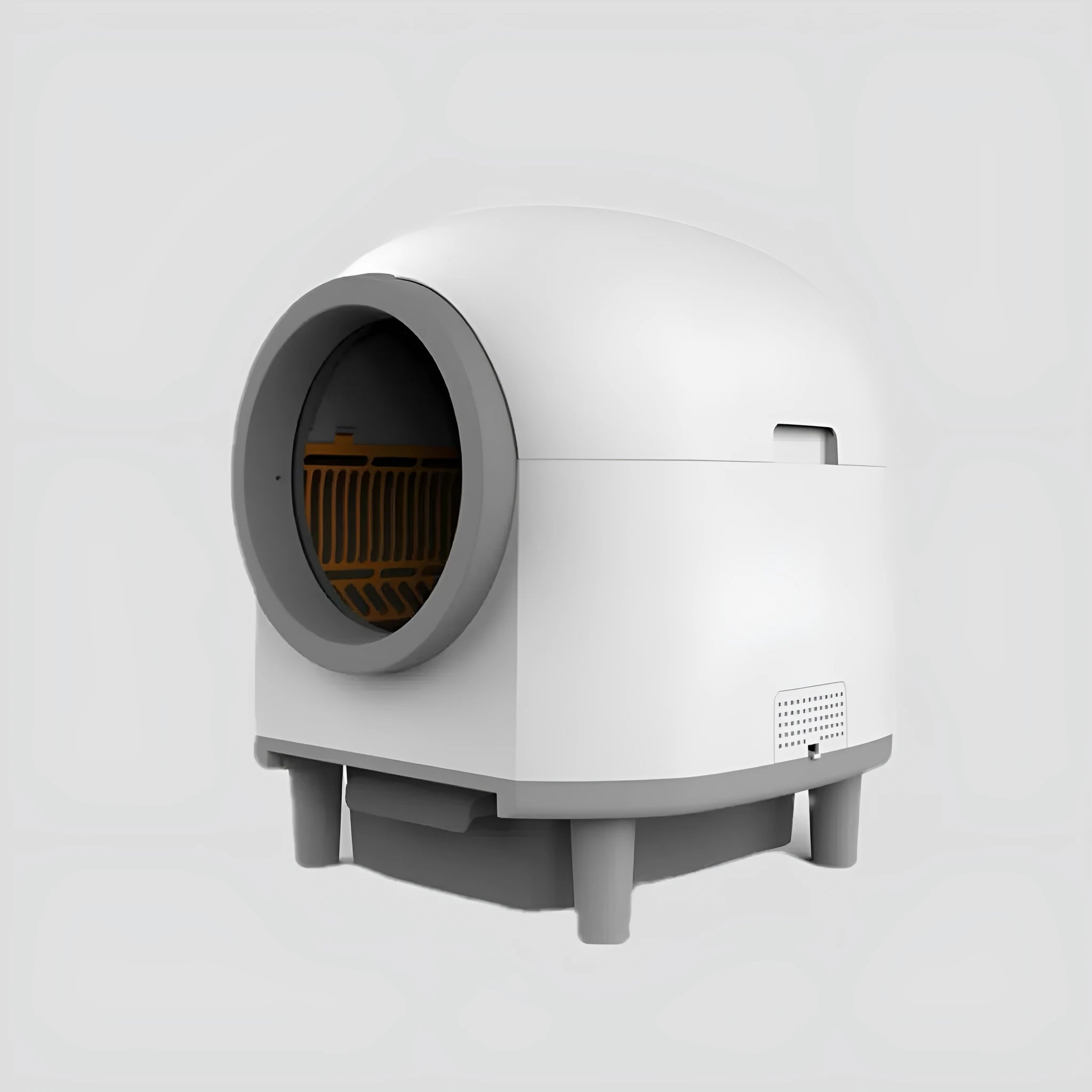 White automatic enclosed self-cleaning litter box for cats.