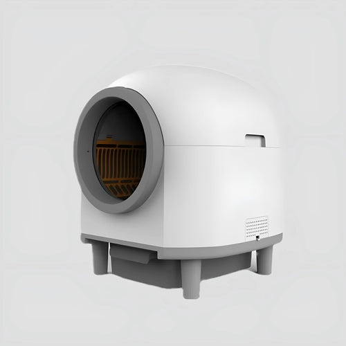White automatic enclosed self-cleaning litter box for cats.