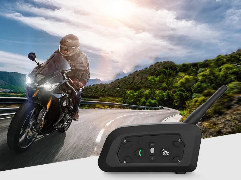 V6pro motorcycle helmet Bluetooth intercom unit with mounting clip and headphones