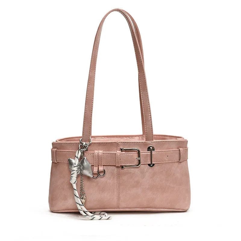 PU textured horizontal square underarm shoulder handbag in urban simplicity style with sewing thread detail, available in multiple colours