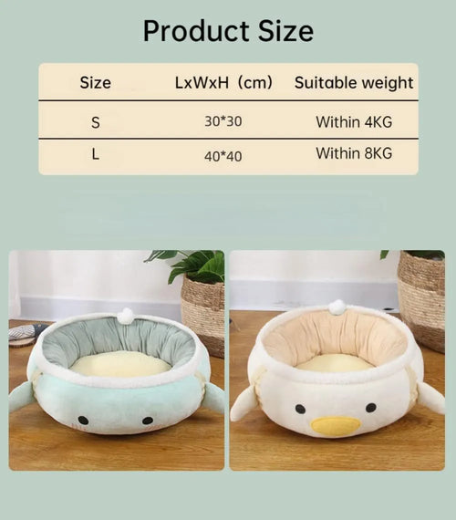 Green chick-shaped cat bed that can be used flat or hung as a hammock for small pets.