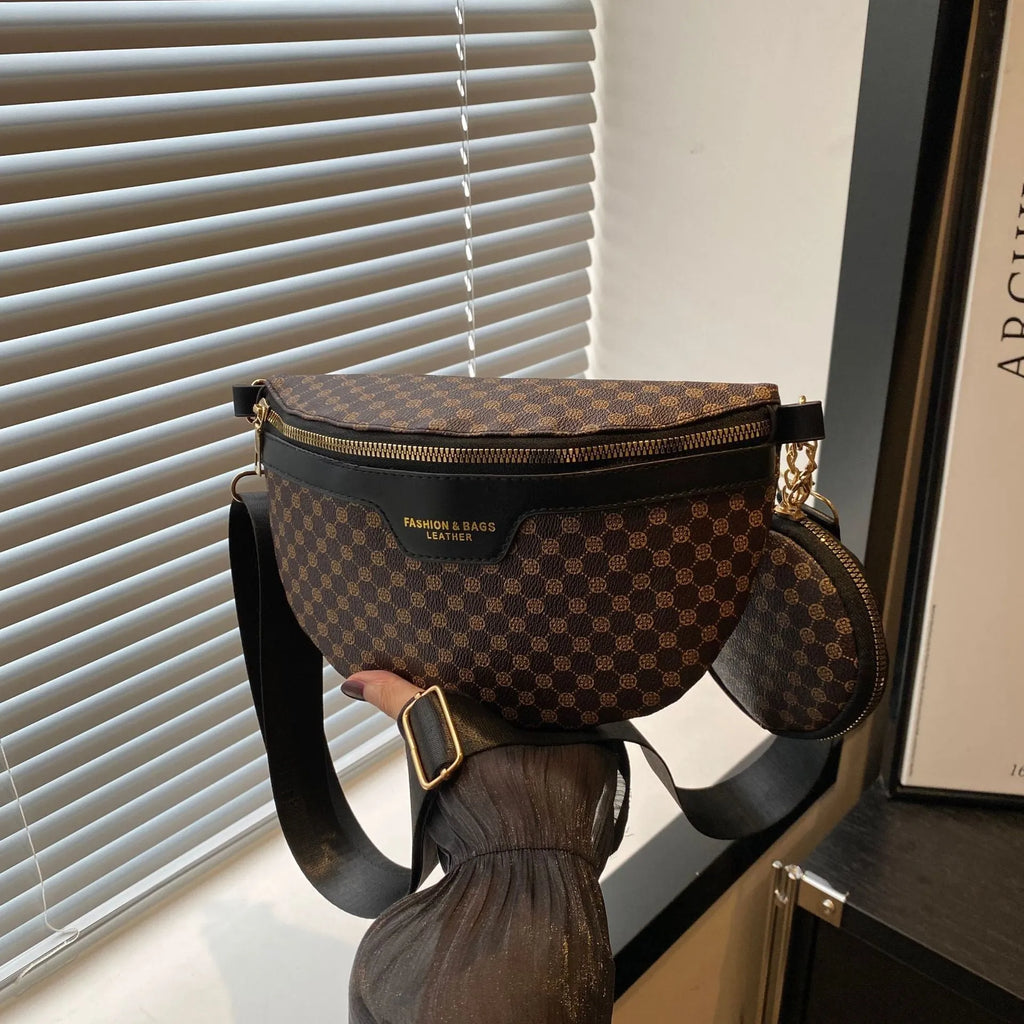 European and American style portable crossbody bag with retro printing in brown colour option
