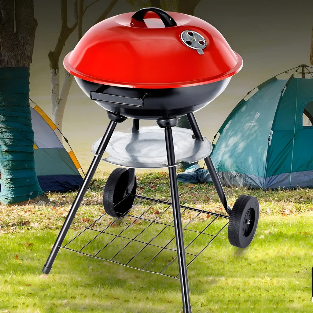 Portable iron barbecue grill oven with 14-inch cooking area for 3-5 people