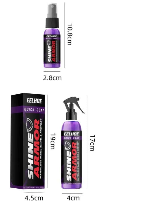 Purple automotive nano coating spray bottle for car maintenance in hand spray format