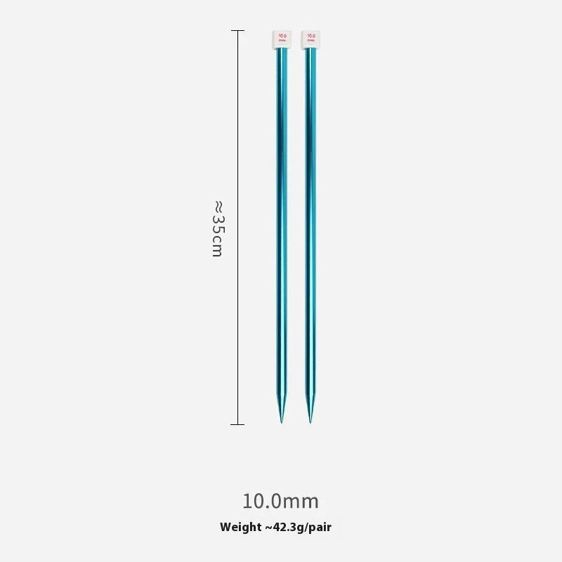 Lengthened crochet hook set with protective caps showing 14 different sizes from 2.0mm to 10.0mm