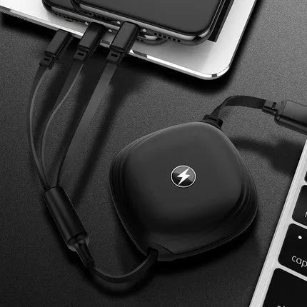 3-in-1 telescopic charging cable extended to 120 cm length with titanium alloy connectors