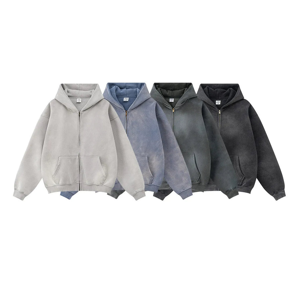 Men's cotton pullover jacket top in solid colour with loose fit, available in black or gray