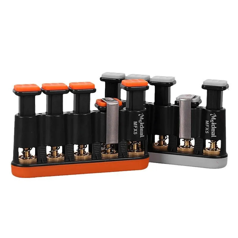 Grey and orange silicone finger exercise tool for musicians and climbers.