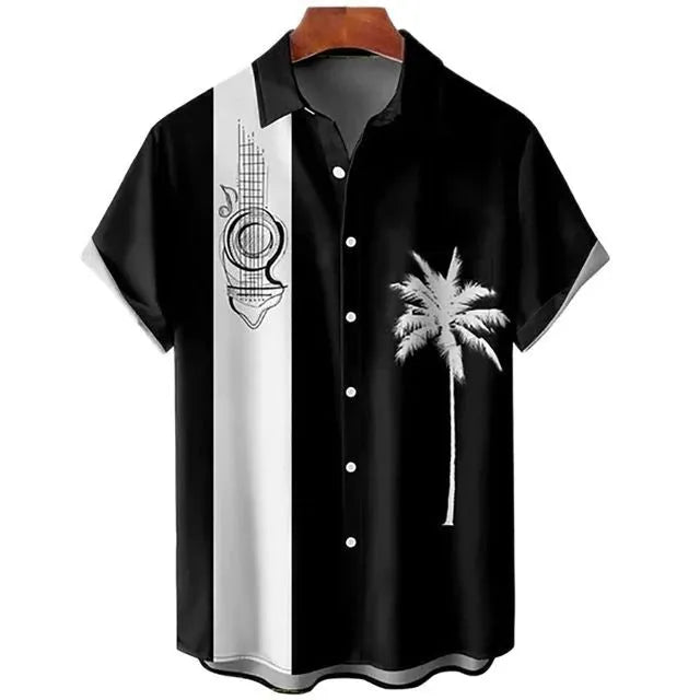 Men's slim fit short sleeve shirt with a colourful 3D printed floral pattern on polyester fabric