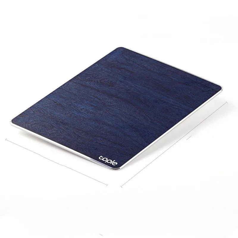 Oversized metal aluminium alloy mouse pad in black with PU leather surface and silicone base, 249x200x3.2mm, CNC chamfered edge