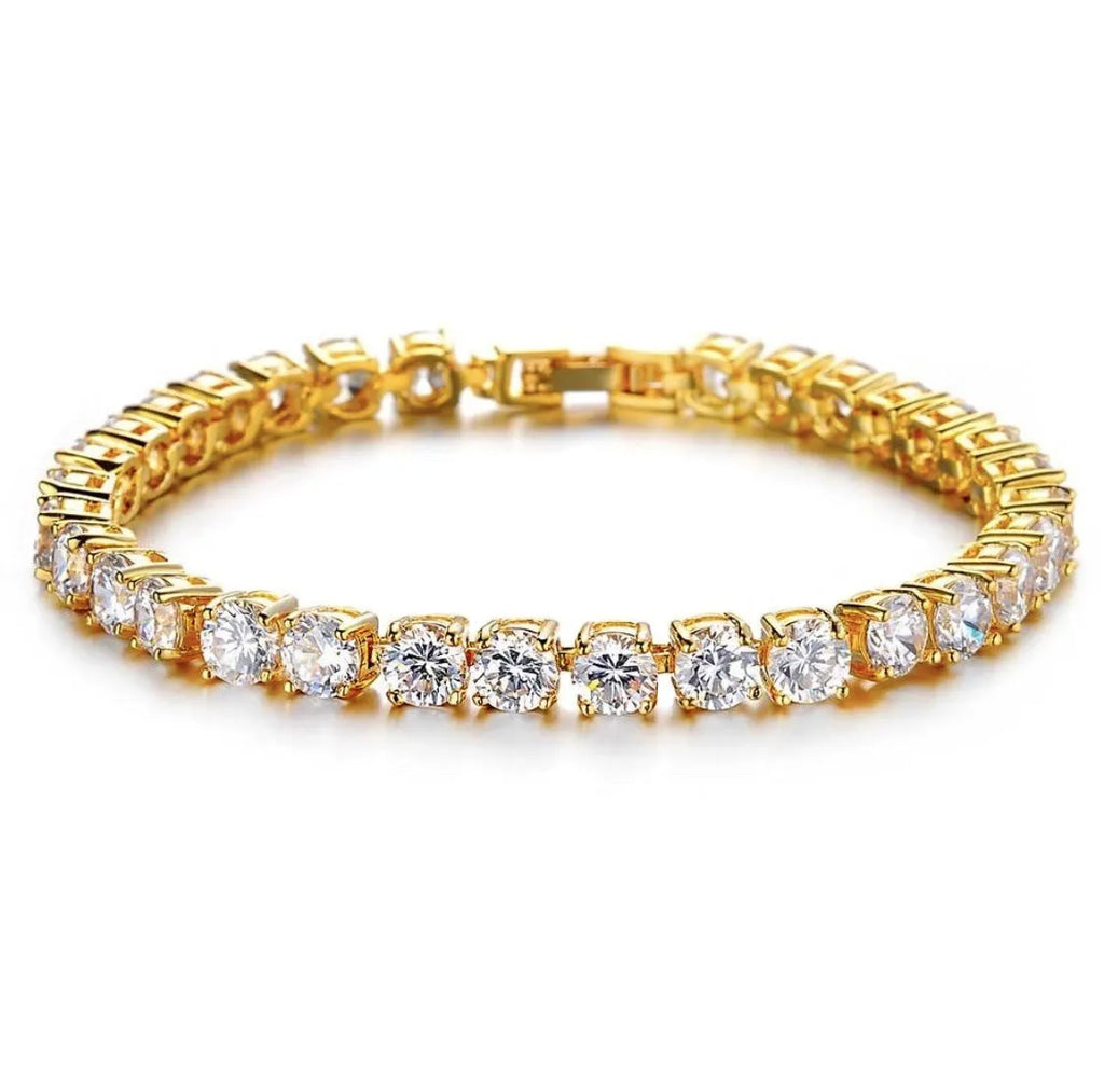 Men's hip hop bracelet with single row rhinestones, tennis charm design in alloy with zirconia elements
