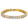 Men's hip hop bracelet with single row rhinestones, tennis charm design in alloy with zirconia elements