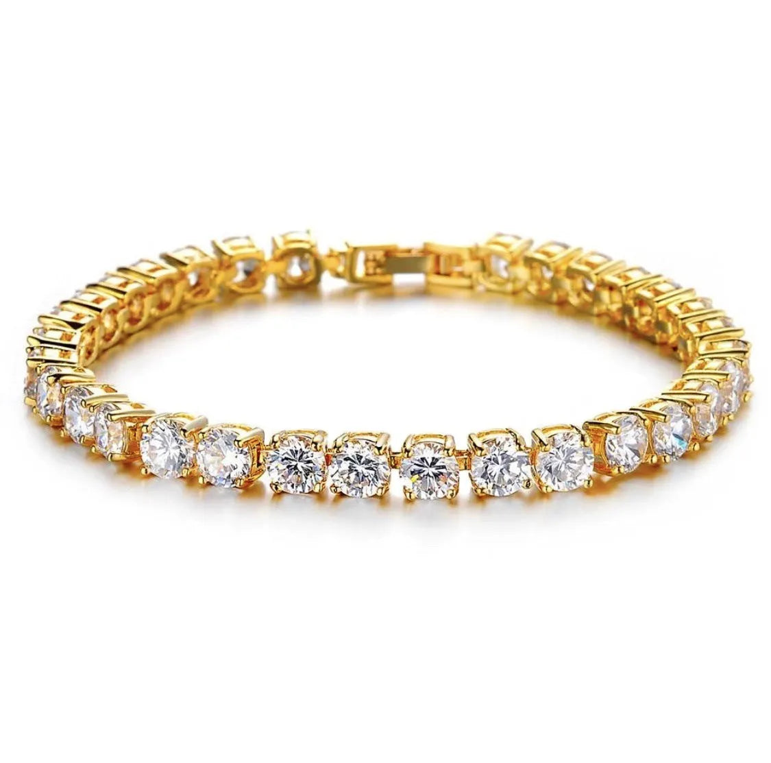 Men's hip hop bracelet with single row rhinestones, tennis charm design in alloy with zirconia elements