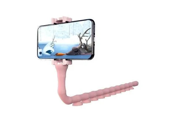 Flexible lazy bracket phone holder with suction cup mount in extended position