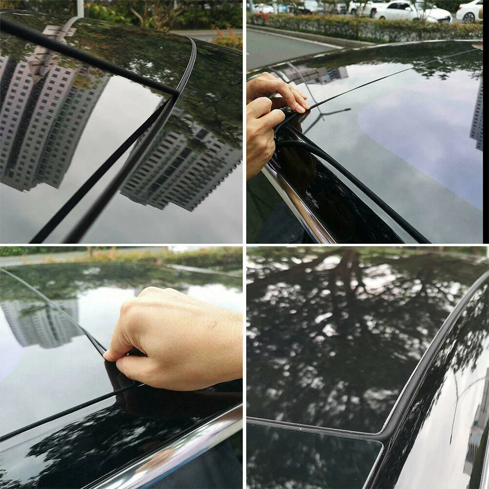 Black silicone Tesla Model 3 windshield roof sunroof seal rolled out, showing 285 cm length