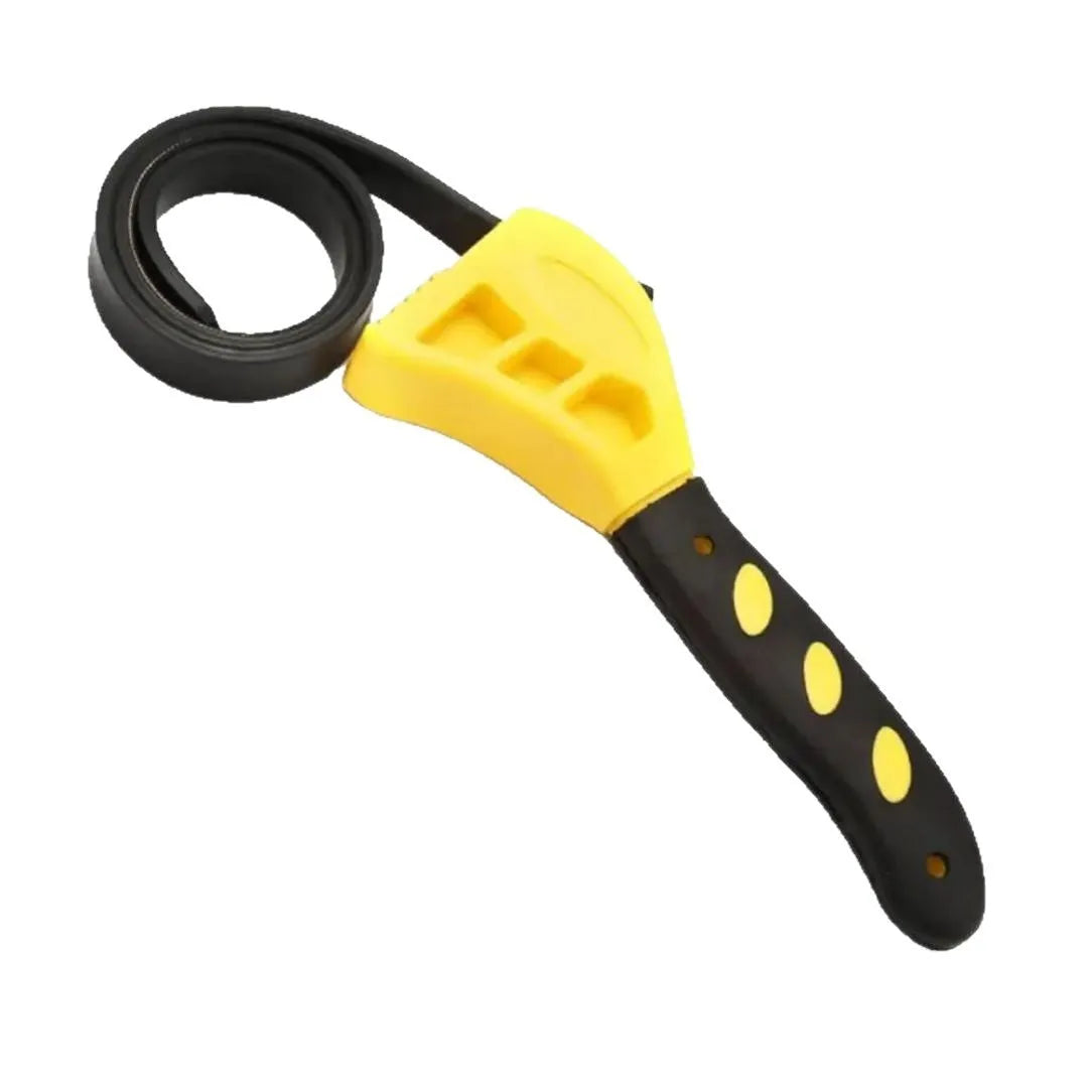 Adjustable rubber strap wrench with plastic handle showing 6-inch and 8-inch size options