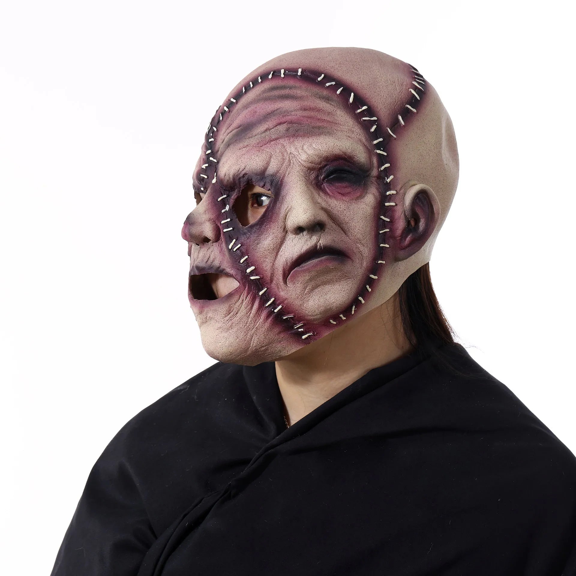 Three-sided grimace horror Halloween mask made from natural latex for adult costume parties