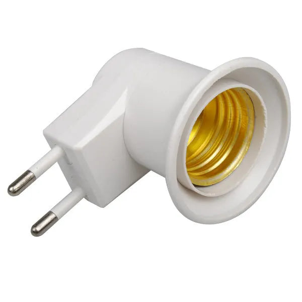 White plug-in E27 screw lamp holder with a built-in on/off switch on the front.