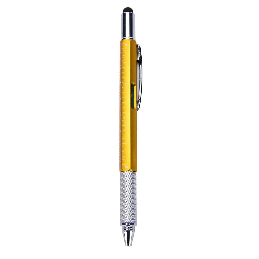 Multi-function 6 in 1 touch screen stylus ballpoint pen with spirit level and screwdrivers in black, blue, green, red, silver, yellow