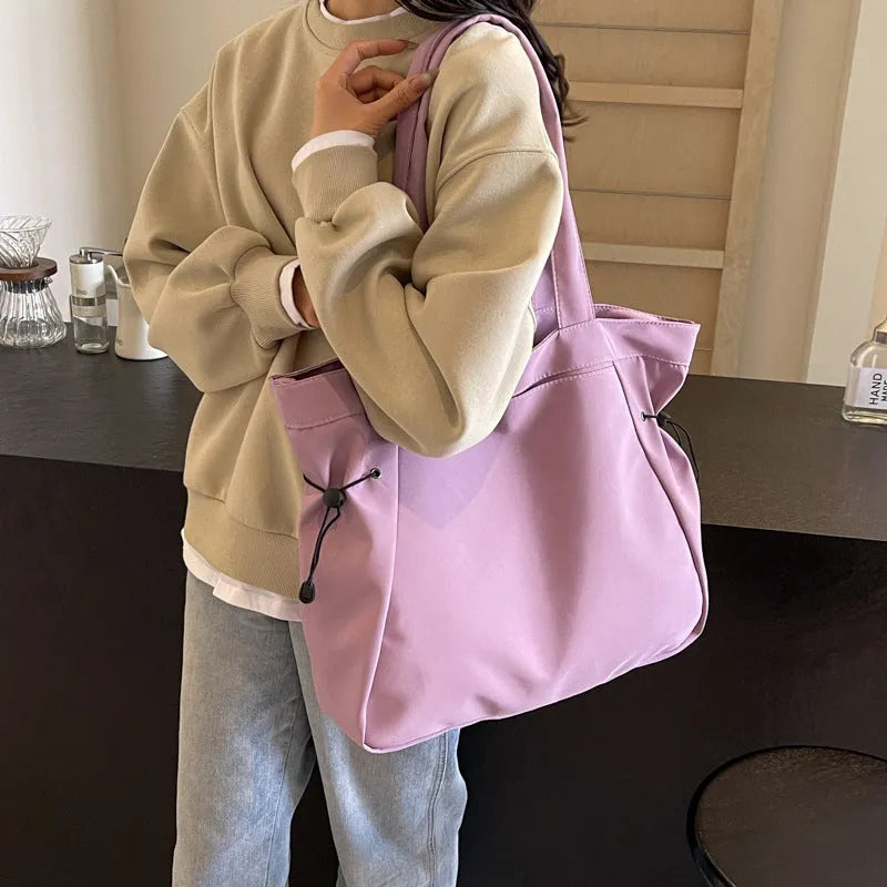 Soft Oxford cloth folding shoulder tote bag in street style colours including black, brown and grey