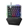Black robotic one-handed mechanical keyboard with RGB backlit keys on a G40 flow colour plate.