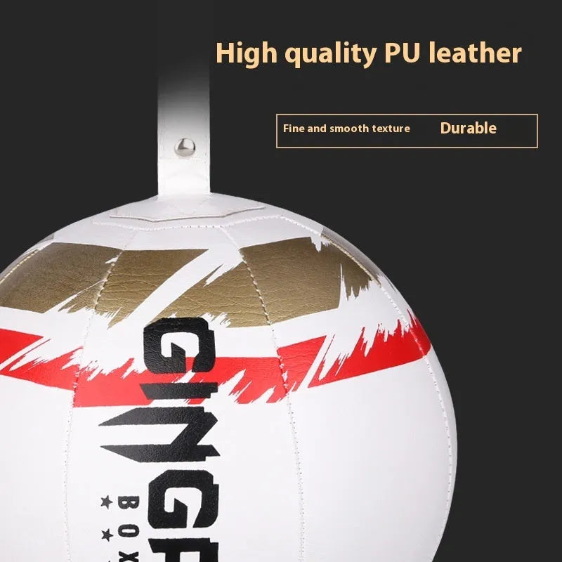 Black hanging boxing speed ball made of PU leather for reaction training.