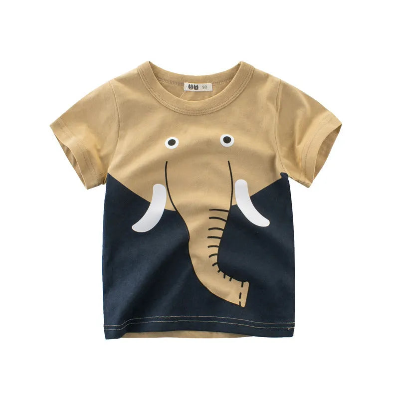 Kids cotton printed t-shirt with green lion graphic front view size 110cm