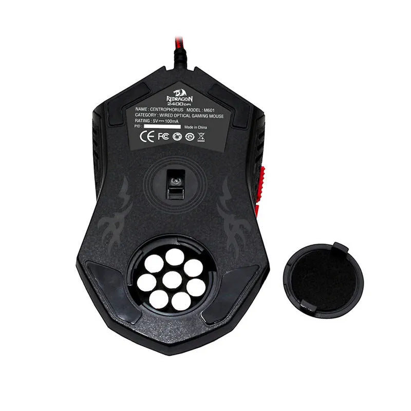Black red USB wired gaming mouse with six buttons on ergonomic design