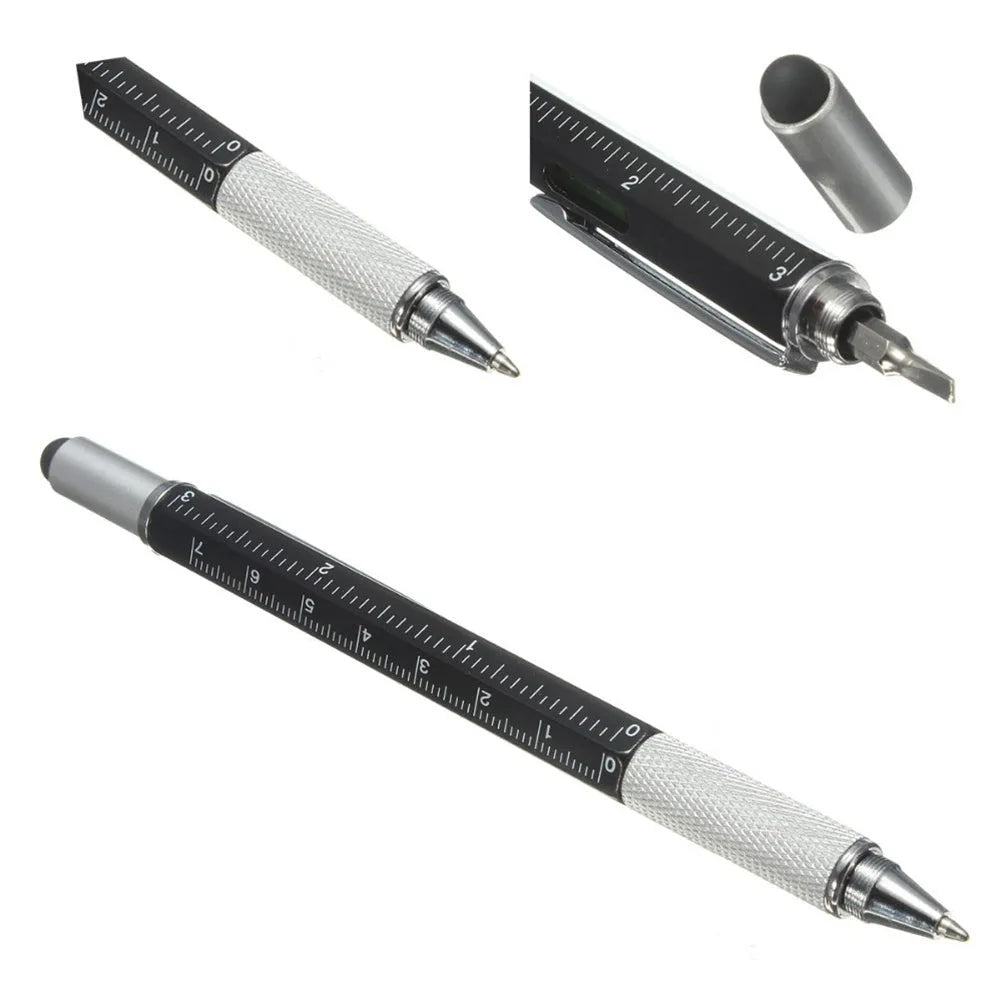 Multi-function 6 in 1 touch screen stylus ballpoint pen with spirit level and screwdrivers in black, blue, green, red, silver, yellow