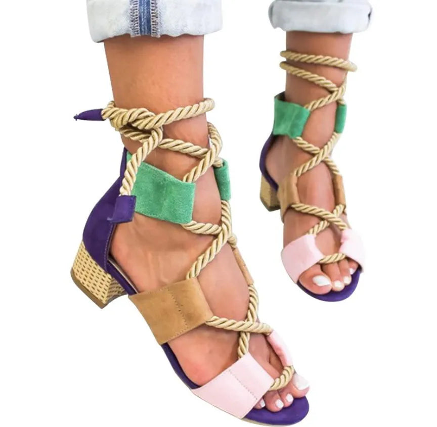 Women's beige suede ankle strap sandals with round toe and 3-5cm thick heel