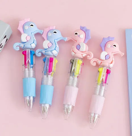 Cartoon-themed four-colour press ballpoint pen with 0.7mm bullet tip