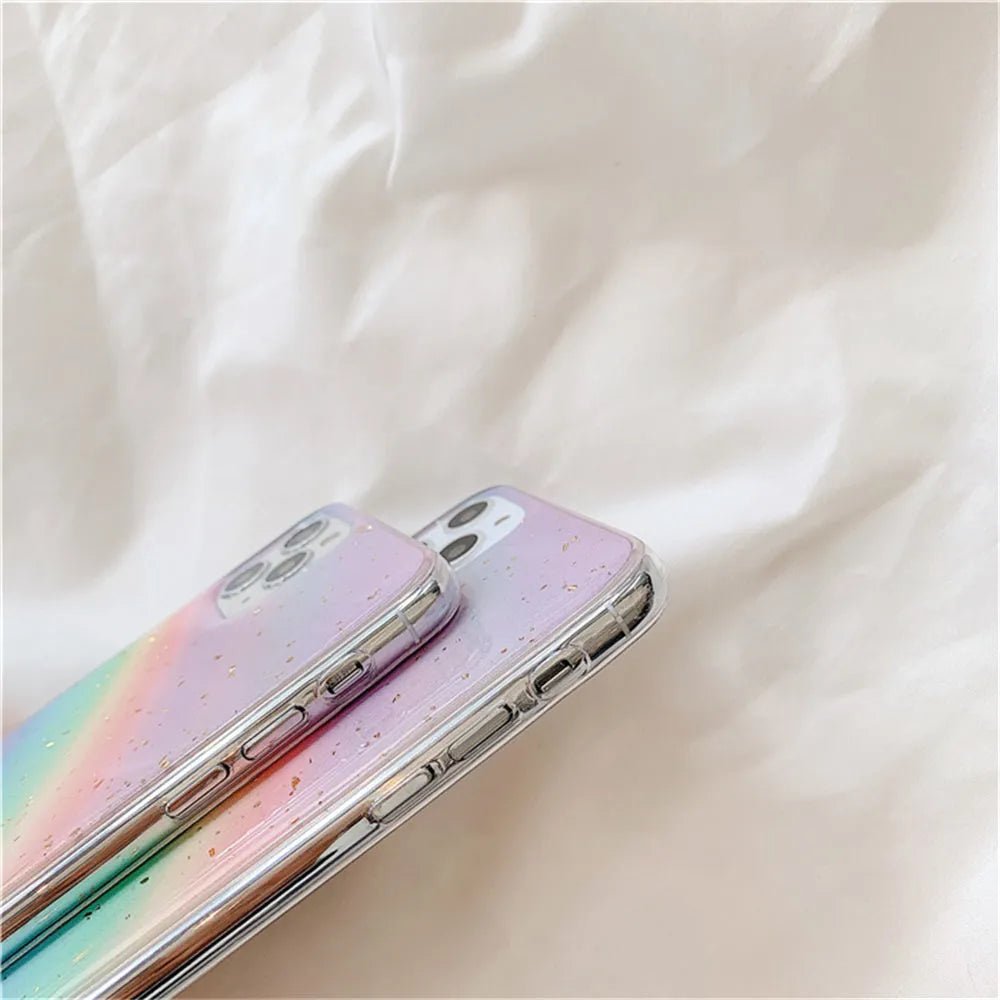 Rainbow gradient striped TPU phone case for iPhone with Japanese-Korean style design