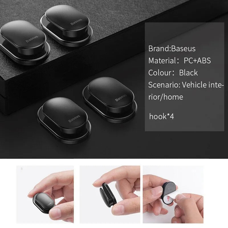 Black mini adhesive hook made from PC and ABS with 3M backing for car or home organisation