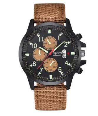 Men's nylon band military sports watch with 4.2cm dial and black face on display
