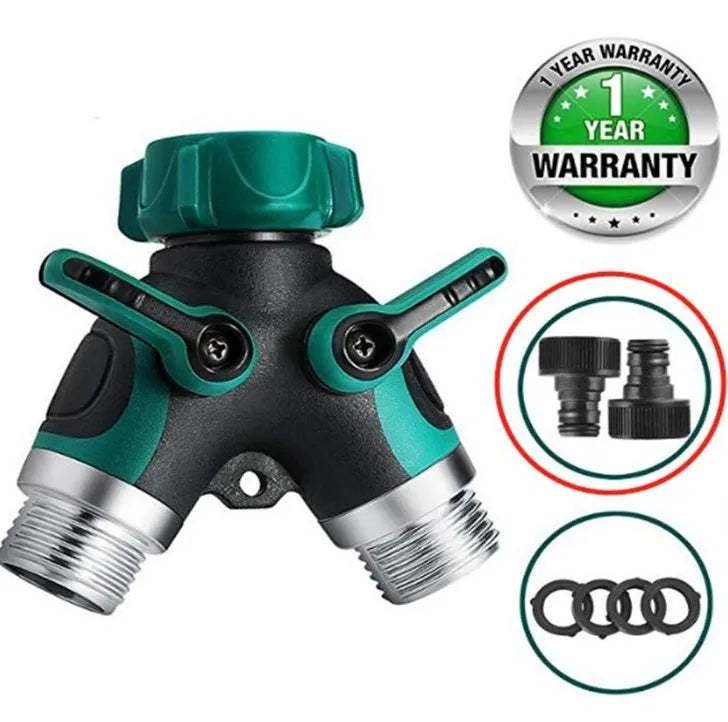 Y type double-pass splitter, green, plastic body with TPR encapsulation, zinc alloy outlets, 94x91x55mm