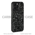 Carbon fibre phone case with black metal frame and magnetic backing for iPhone