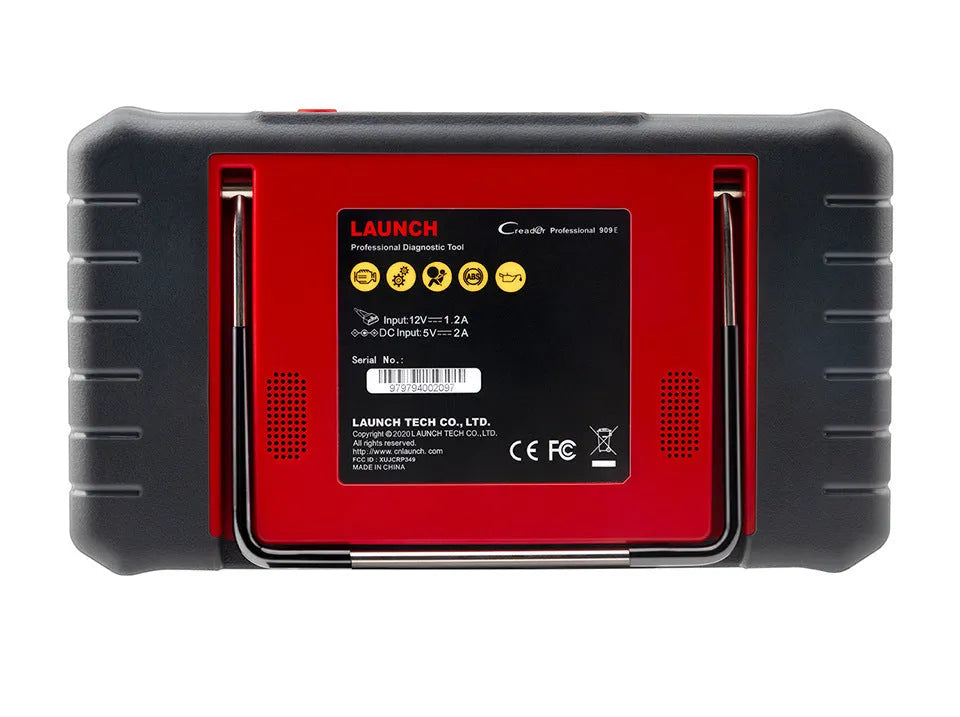 Red car fault decoder with 7 inch IPS touch screen displaying diagnostic data, with Mini USB and power button visible