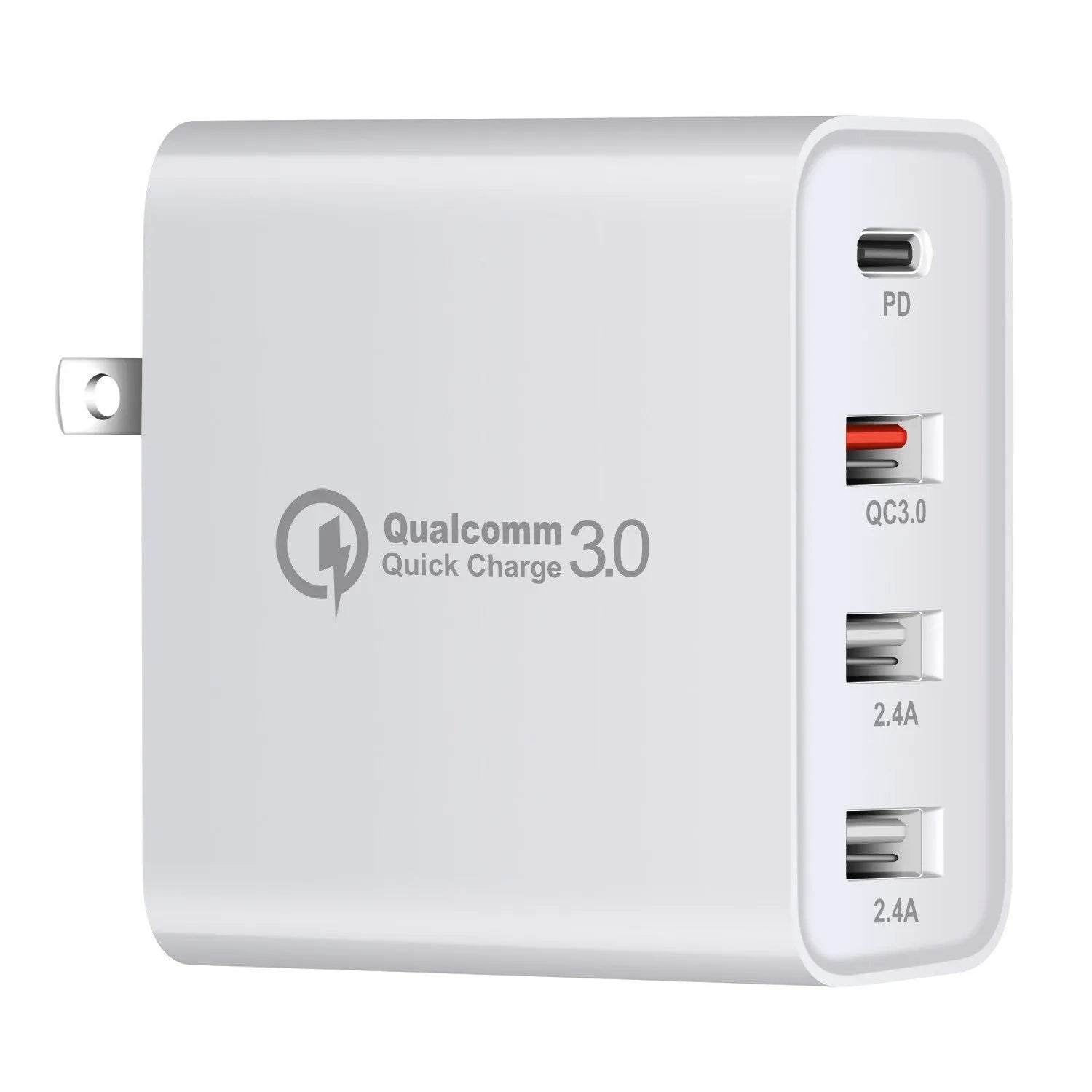 48W PD fast charger with four Type-C ports in black or white with regional plug options