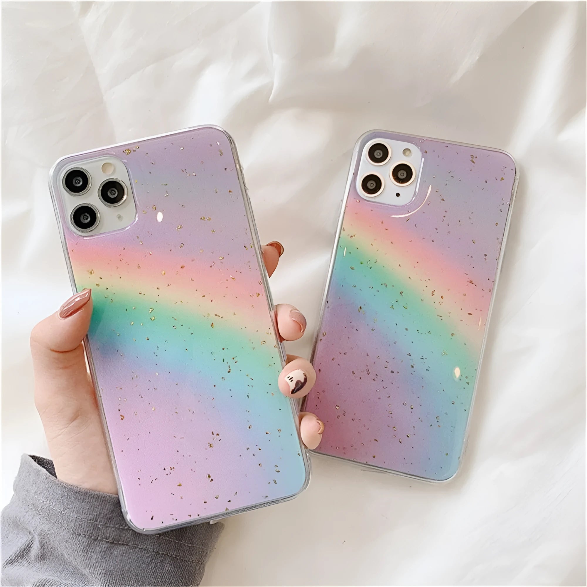 Rainbow gradient striped TPU phone case for iPhone with Japanese-Korean style design