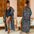 Printed beach cover-up for women in black white line with cotton lining and rayon fabric, average size