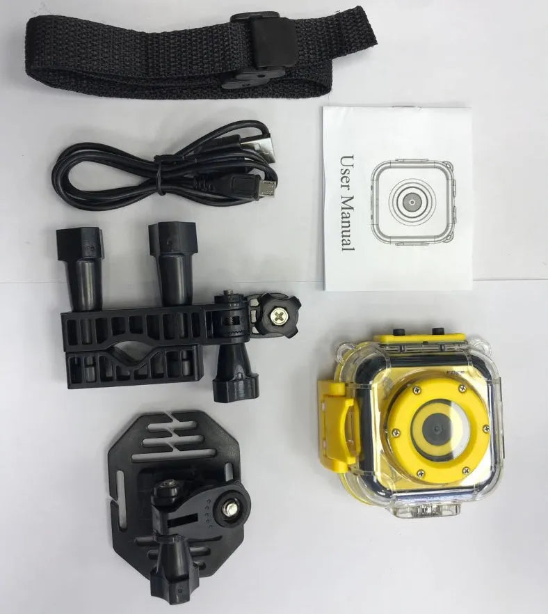 Yellow children's waterproof sports action camera with a 1.77-inch screen.
